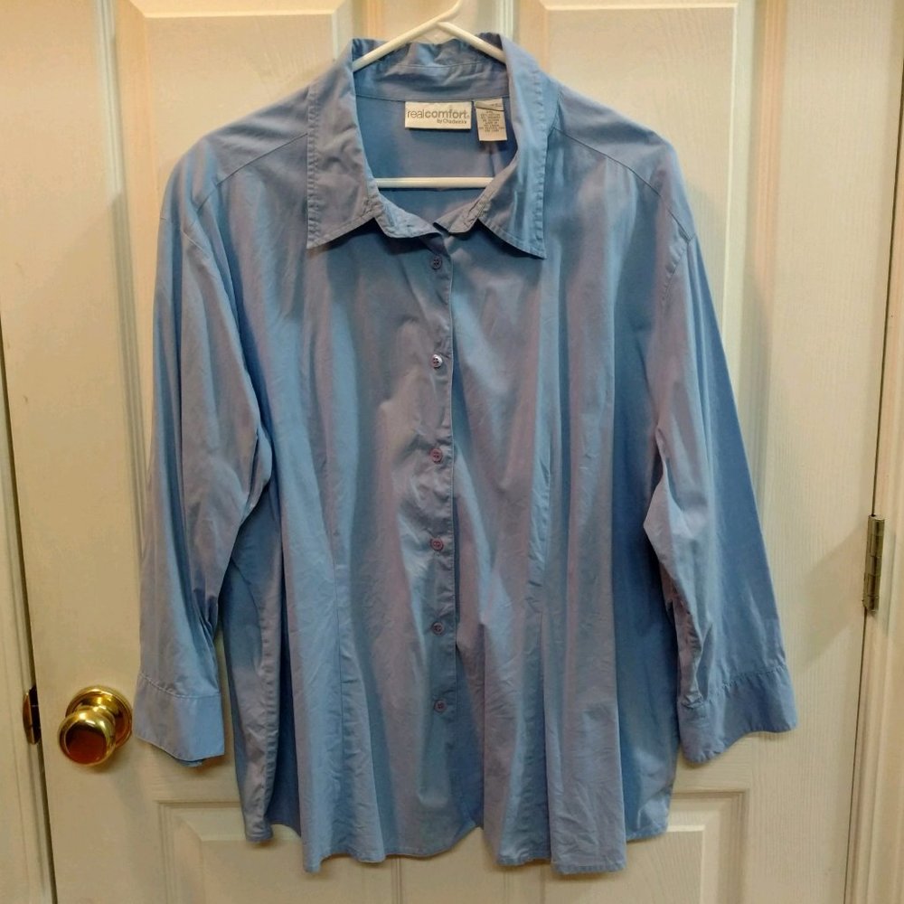 Blue Button Down Top with 3/4 length sleeves - Plus Size 2XL